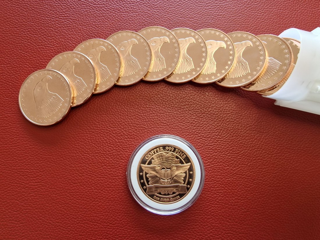  20 x 1 oz (AVDP) Eagle Head .999 Kupfermünze in Tube (verschlossen)   