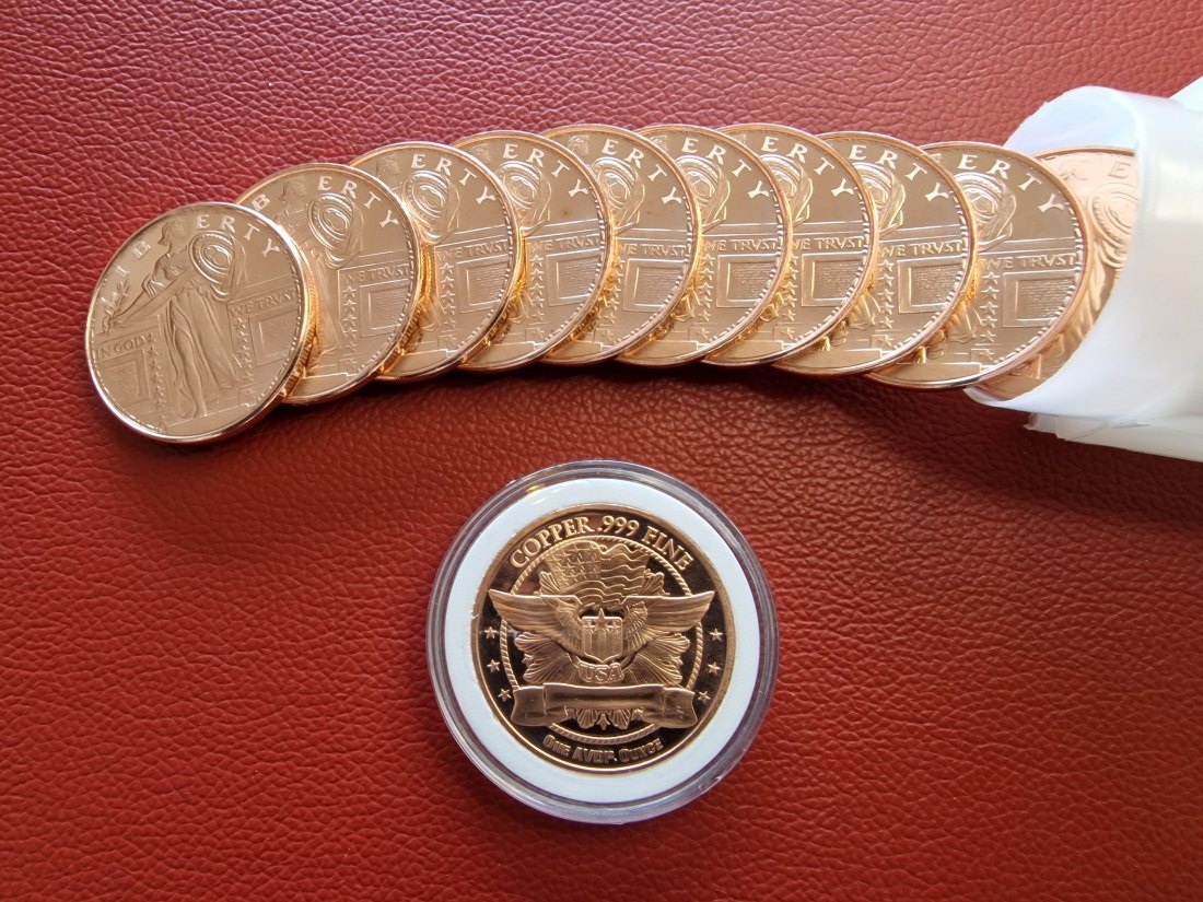  20 x 1 oz (AVDP) Liberty Standing .999 Kupfermünze in Tube (verschlossen)   