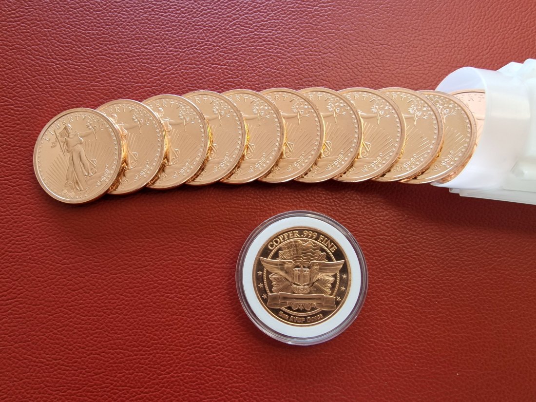  20 x 1 oz (AVDP) Saint-Gaudens Liberty .999 Kupfermünze in Tube (verschlossen)   