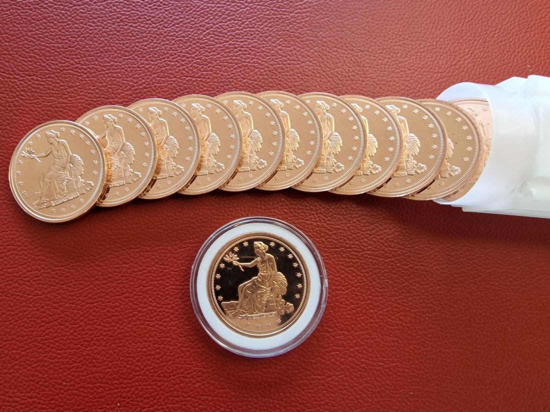  20 x 1 oz (AVDP) Trade Dollar .999 Kupfermünze in Tube (verschlossen)   
