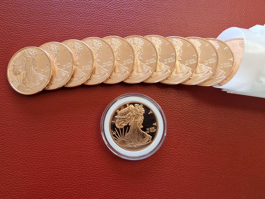  20 x 1 oz (AVDP) Walking Liberty .999 Kupfermünze in Tube (verschlossen)   