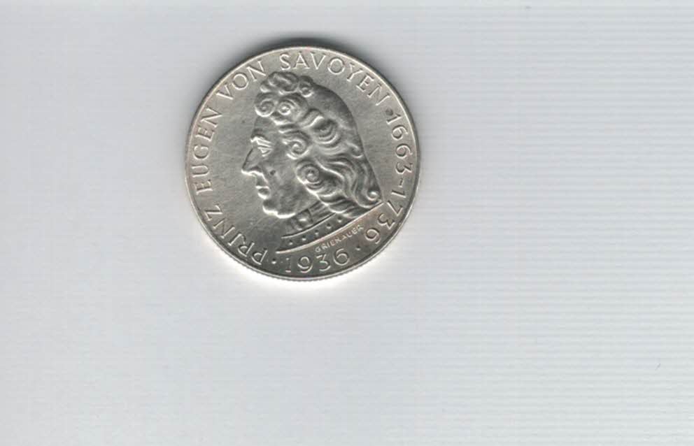 2 Schilling 1936 Prinz Eugen von Savoyen 7,68g fein Ag 1. Rep Österreich Spittalgold9800 (2074/8   