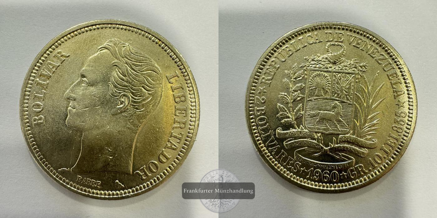  Venezuela 2 Bolivares 1960 FM-Frankfurt Y#A37 Feinsilber: 8,35g   