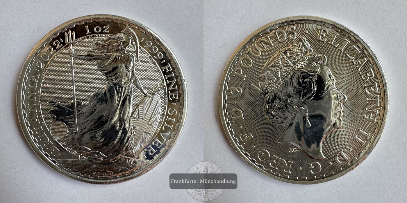  Großbritannien 2 Pounds 2022 (2021-23) Britannia FM-Frankfurt KM#2019 Feinsilber: 31,06g   