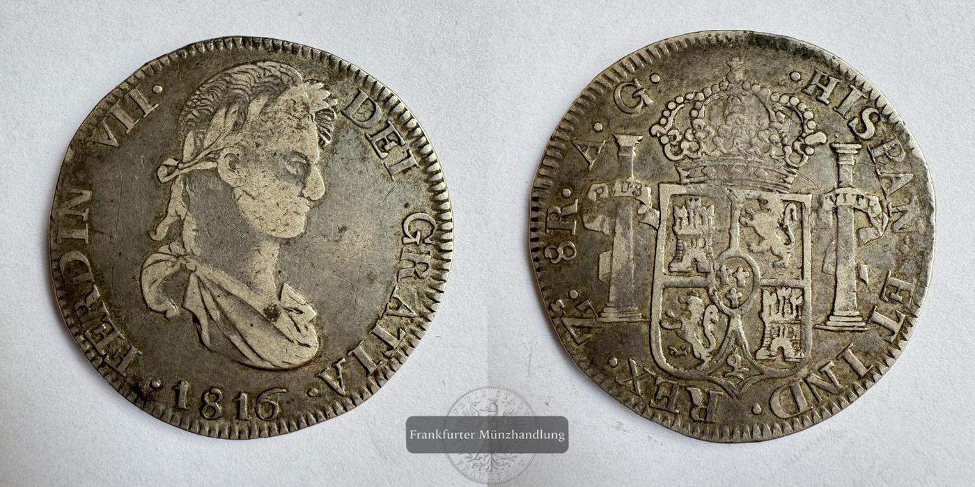  Mexiko 8 Reales Ferdinand VII (Zacatecas - Royalist Coinage) 1816 FM-Frankfurt Feinsilber: 23,3g   