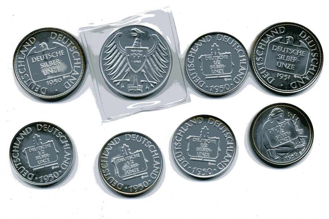  3 x 1 Unze + 5 x 1/2 Unze Deutsche Silberunzen 5,5 Unzen Feinsilber alle mit Zertifikat   