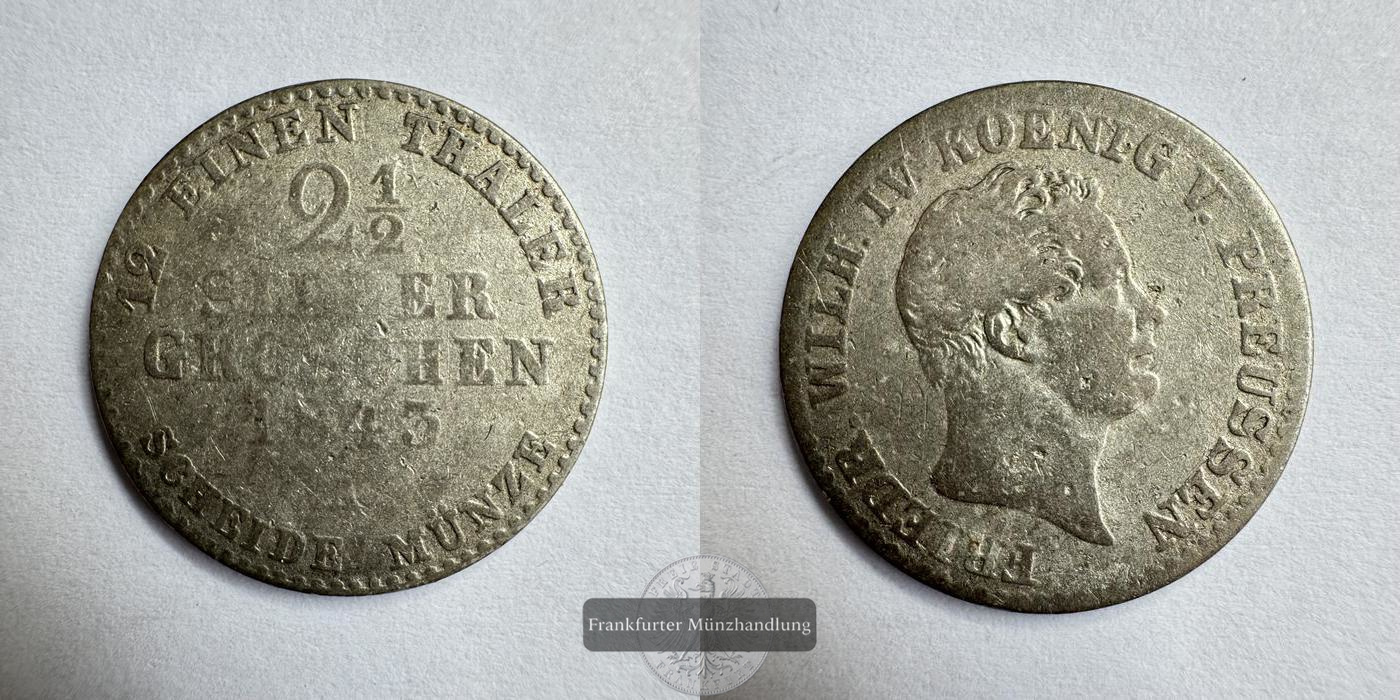  Altdeutschland Preußen 2½ Silbergroschen Frederick William IV 1843 FM-Frankfurt Feinsilber: 1,125g   