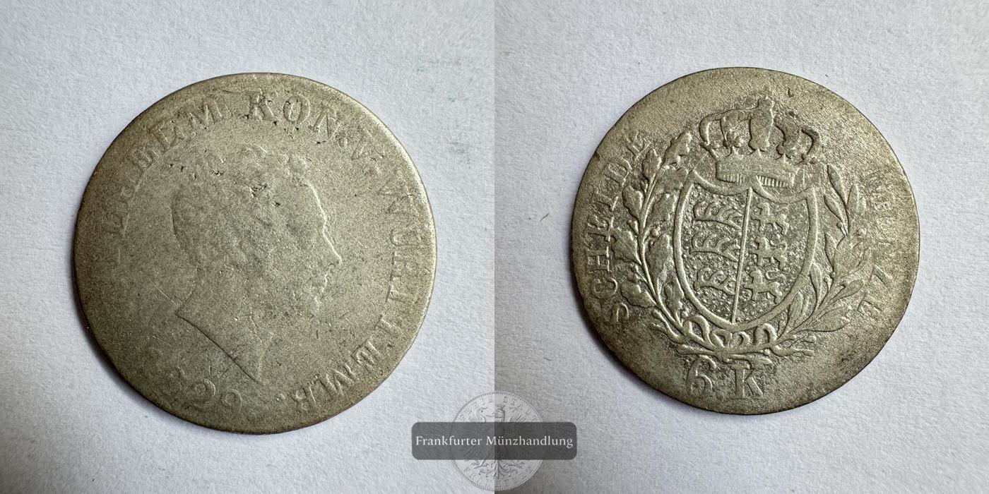  Altdeutschland Württemberg 6 Kreuzers 1829 William I FM-Frankfurt KM#556 Feinsilber: 0,8325g   