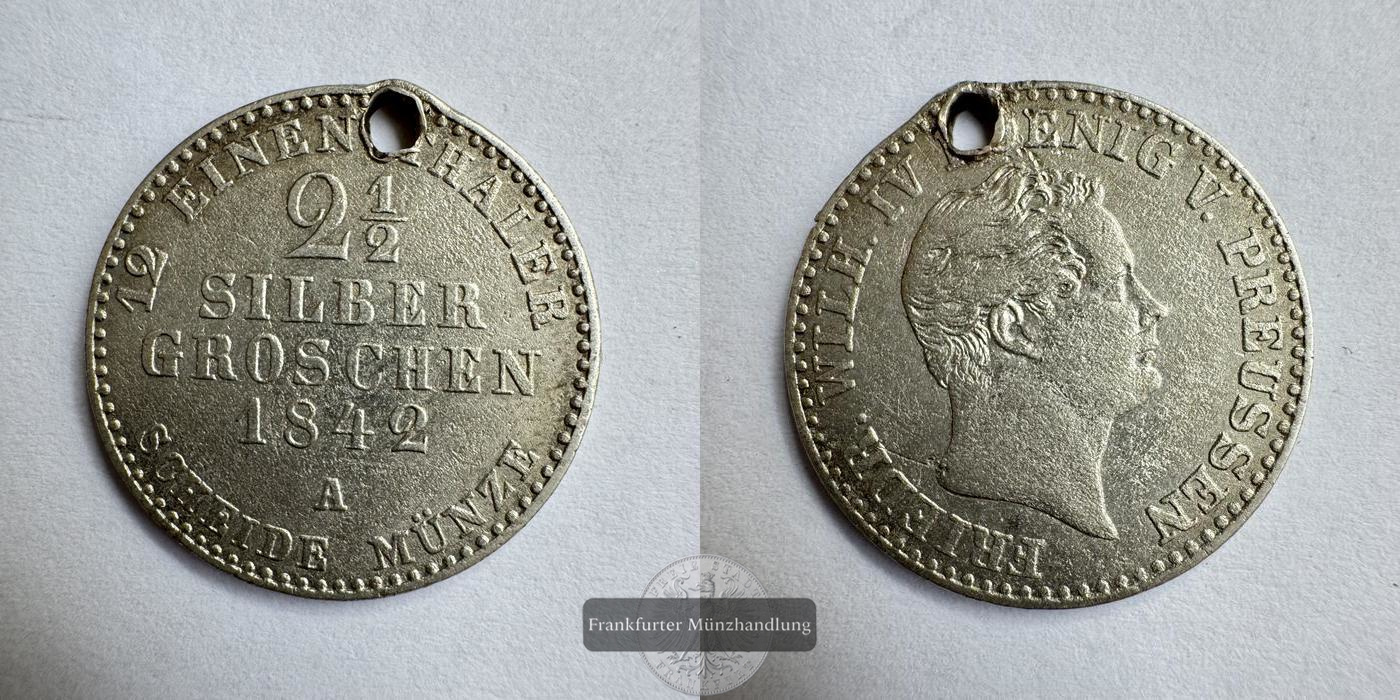  Altdeutschland Preußen 2½ Silbergroschen (Frederick William IV) 1842 FM-Frankfurt Feinsilber: 1,16g   