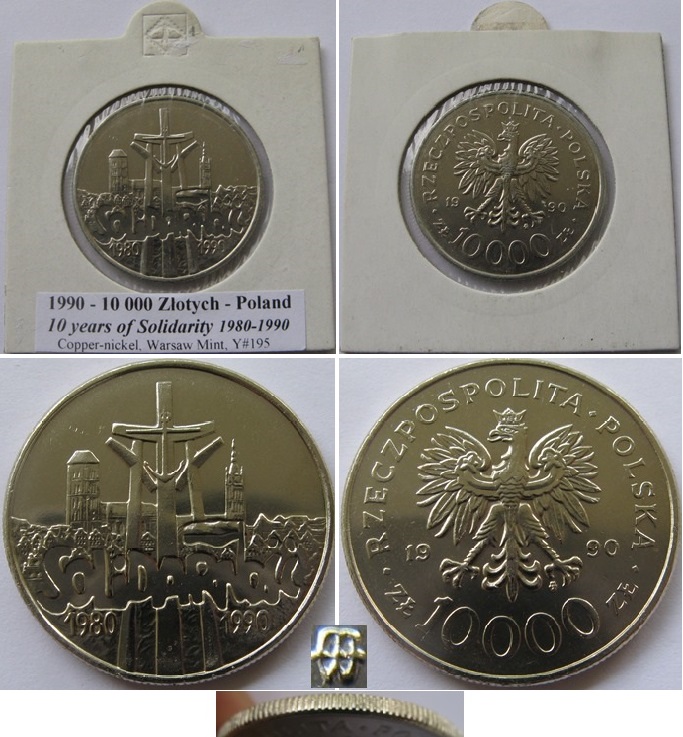  1990,Poland, 10 000 Zlotych,  commemorative issue: 10 years of Solidarity   