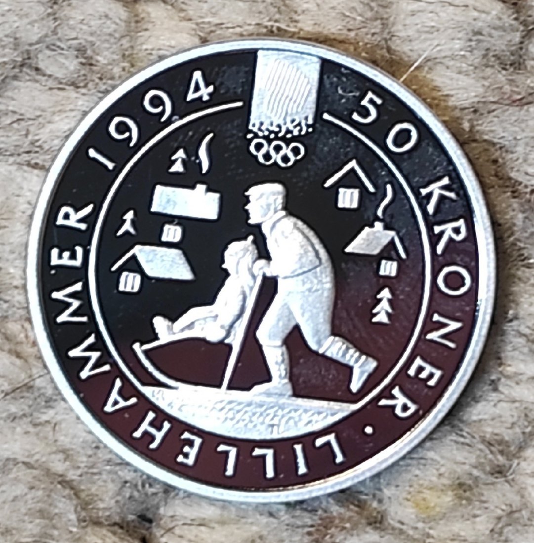  Norwegen 50 Kronen 1992, SILBER,XVII. Olympische Winterspiele, Lillehammer 1994-Großvater und Enkel   
