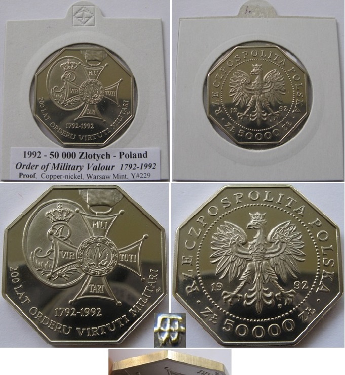  1992, Poland, 50 000 złotych, Order of Military Valour, proof   