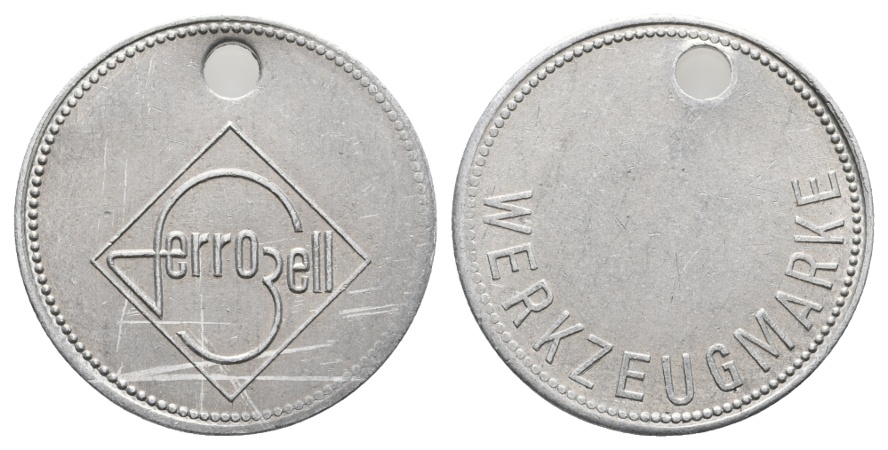  Bayern; Augsburg; ferrozell (Baustoffe); Werkzeugmarke; Menzel - (gelocht), Ø 30 mm   
