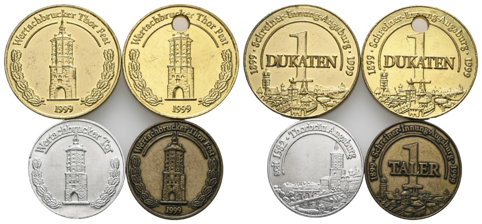  Bayern; Augsburg; Wertachbrucker Thor; Schreiner-Innung; Menzel - (4 Stück Dukaten/Taler), unedel   