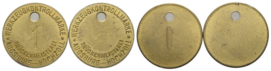  Bayern; Augsburg-Hochzoll, Brückenmeisterei, Werkzeugkontrollmarke; Menzel - (2 Marken, gelocht)   