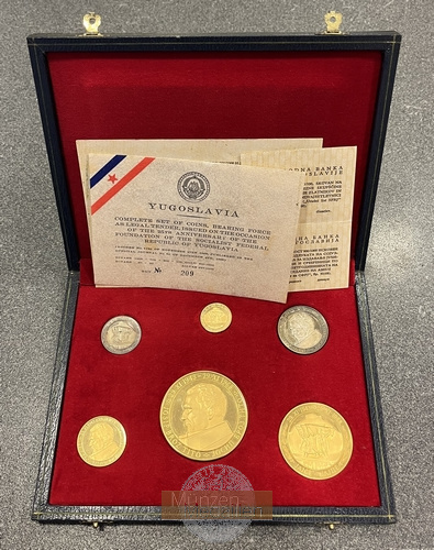  Yugoslavia (Set) 100/200/500/1000 Dinars 1968 MM-Frankfurt Feingewicht: 126,67g Gold   
