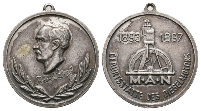  Bayern; Augsburg; Rudolf Diesel, M A N; Geburtsstätte des Dieselmotors; versilberte Medaille   