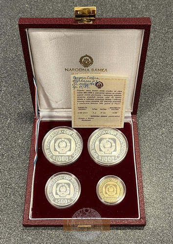  Yugoslavia (Set) 500/1000/10.0000 Dinars 1985 MM-Frankfurt Feingewicht: 7,2g Gold   