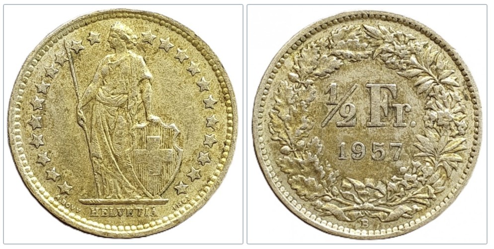  Schweiz ½ Franken, 1957 Silber 2,09 g fein   