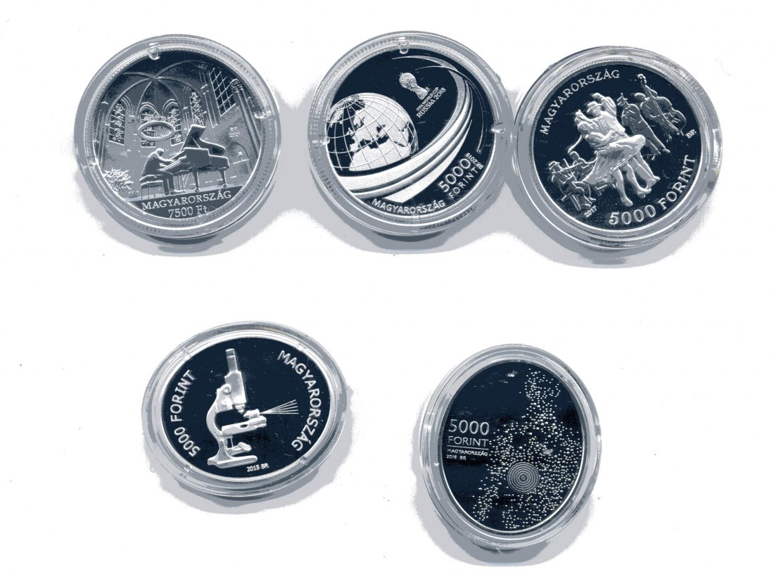  4 x 5000 Forint + 1 x 7500 Forint  62,5 Gramm Sterling Silber RAR   