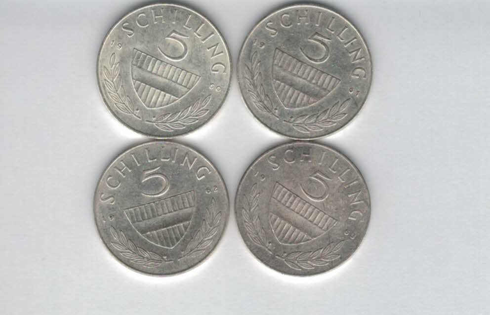  5 Schilling 1960 1961 1962 1963 4 Stk silber á 3,32 fein Österreich Spittalgold9800 /1054   