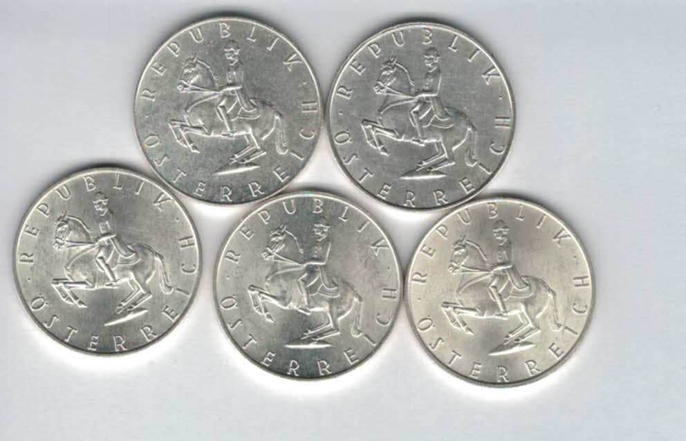  5 Schilling 1964 1965 1966 1967 1968 5 Stk silber á 3,32 fein Österreich Spittalgold9800 /1054   