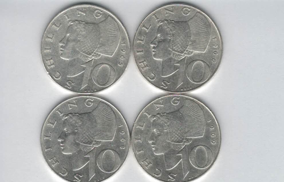  10 Schilling 1965 1966 1968 1969 Ag silber á 4,8g fein Österreich 2. Republik Spittalgold9800 (4785)   