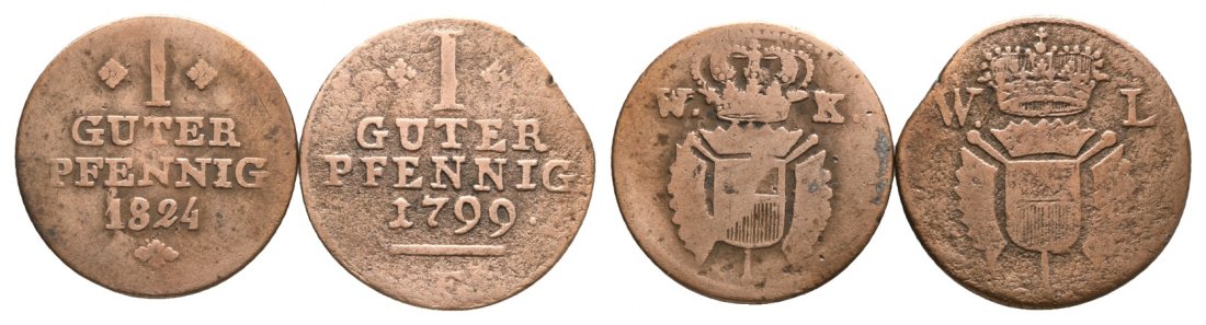  Altdeutschland; 2 Kleinmünzen 1799 / 1824   