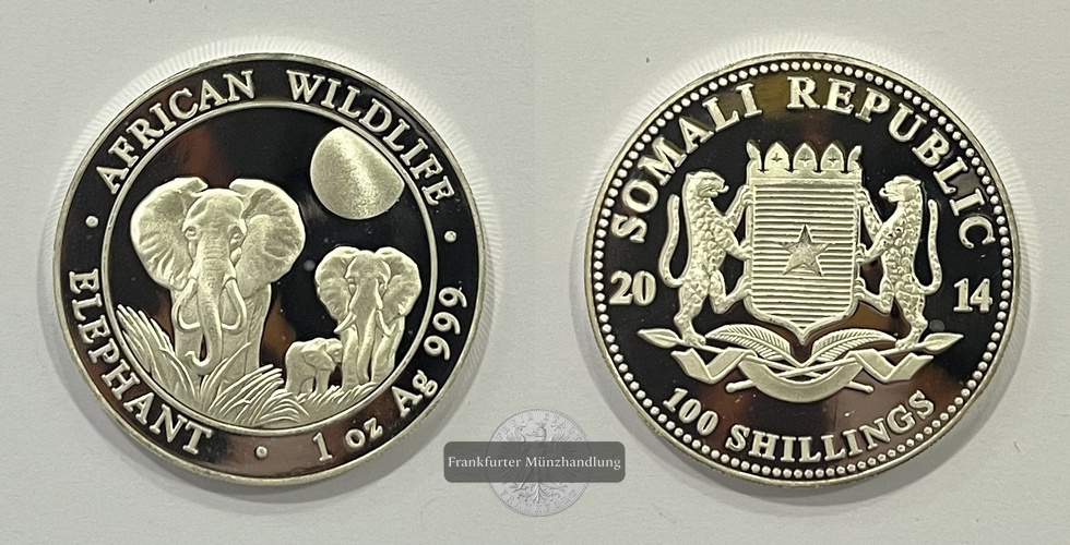  Somalia  100 Schilling 2014 African Wildlife Elephant FM-Frankfurt  Feinsilber: 31,1g   