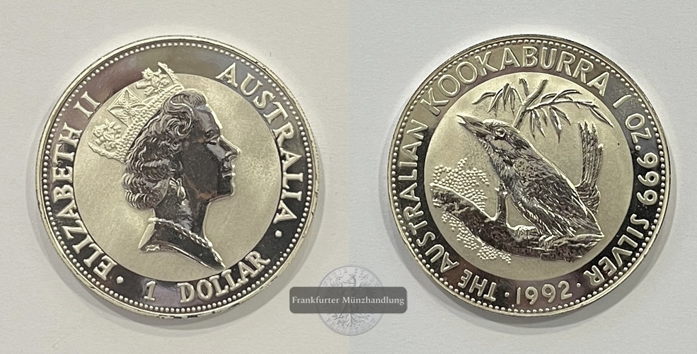  Australien 1 Dollar 1992 Kookaburra KM#289 FM-Frankfurt  Feinsilber: 31,1g   
