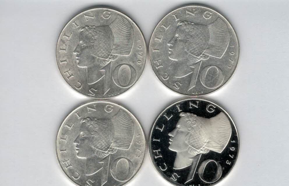  10 Schilling 1970 1971 1972 1973 Ag silber á 4,8g fein Österreich 2. Republik Spittalgold9800 (4785)   