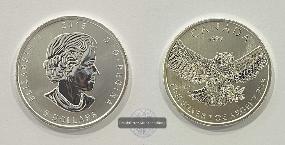  Canada 2015 5 Dollar Virginia-Uhu FM-Frankfurt Feinsilber: 31,3g   