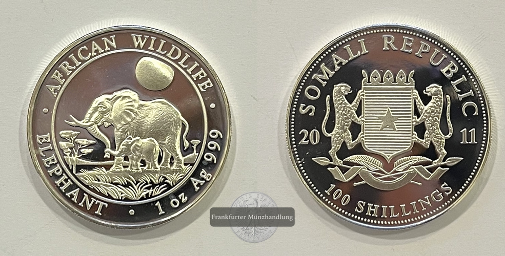  Somalia  100 Schilling 2011 African Wildlife Elephant FM-Frankfurt  Feinsilber: 31,1g   