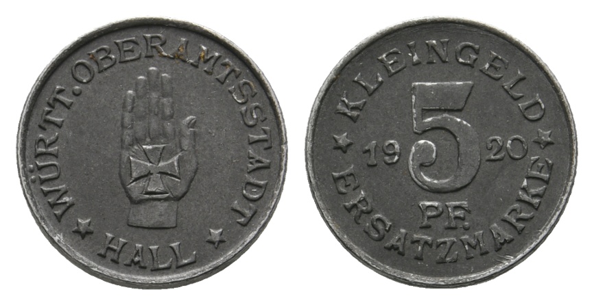  Notmünze; Ersatzmarke 5 Pfennig 1920   