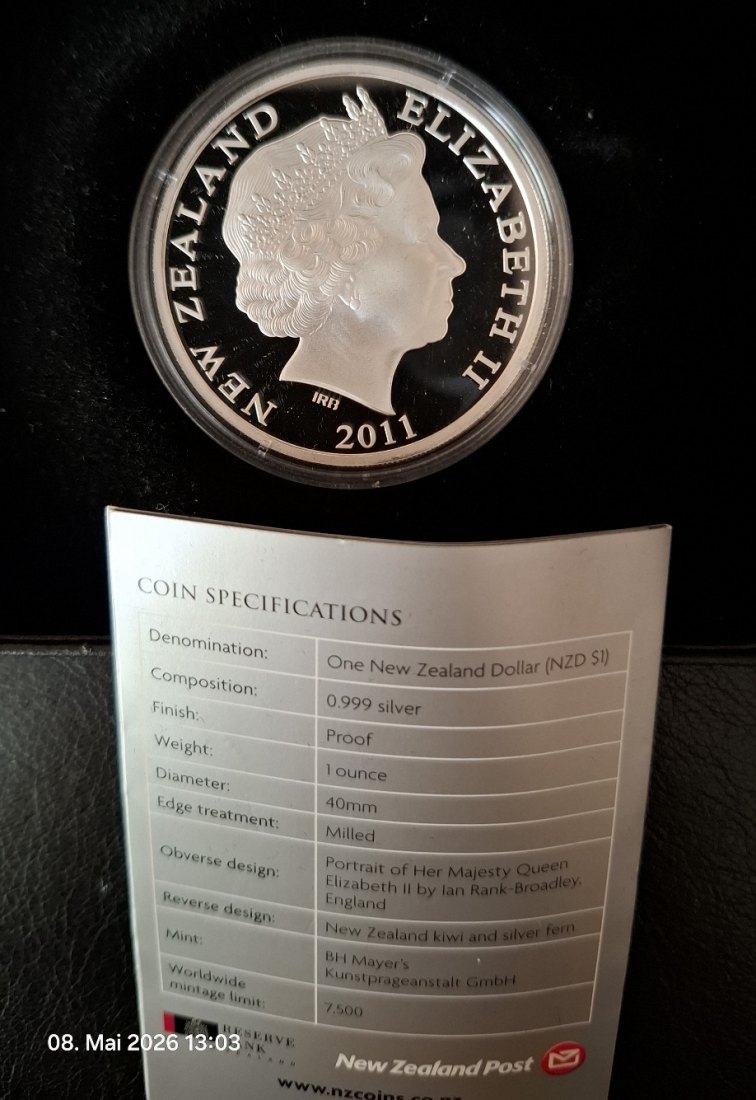  New Zealand 1 Dollar 1 oz Silber 2011 proof Kiwi Neuseeland Auflage nur 7.500   