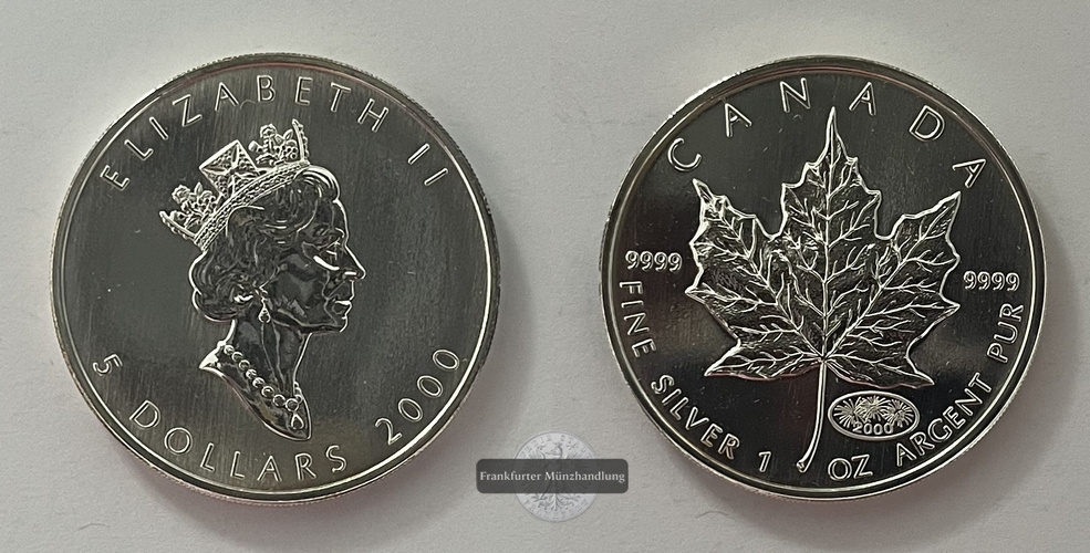  Kanada 5 Dollar 2000 Maple Leaf (Privy - Feuerwerk) FM-Frankfurt Feinsilber: 31,1g   
