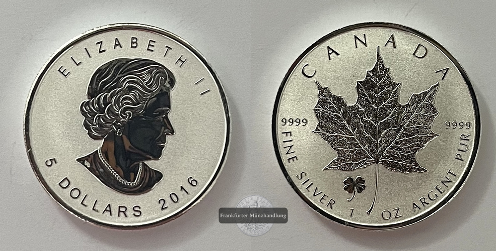  Kanada 5 Dollar 2016 Maple Leaf (Privy - Kleeblatt) FM-Frankfurt Feinsilber: 31,1g   