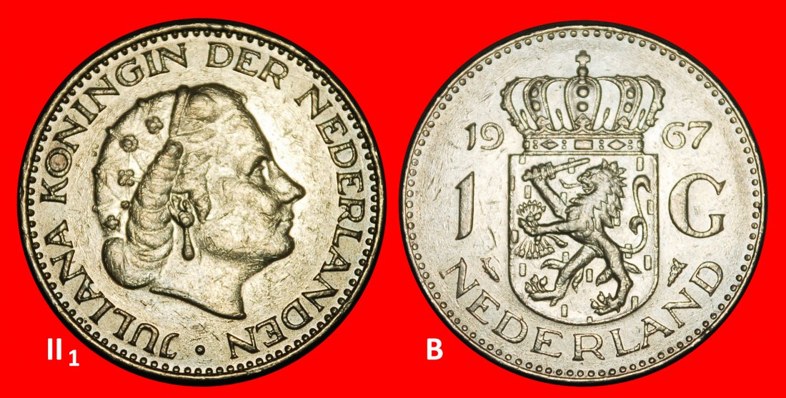Ⰺ PORTRÄT RECHTS (1954-1980): NIEDERLANDE★1 GULDEN 1967! JULIANA 1948-2004★ENTDECKUNG★OHNE VORBEHALT