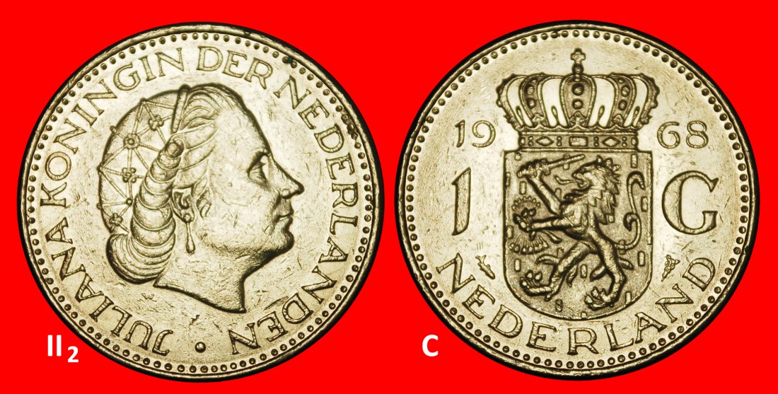 Ⰺ PORTRÄT RECHTS (1954-1980): NIEDERLANDE★1 GULDEN 1968! JULIANA 1948-2004★ENTDECKUNG★OHNE VORBEHALT