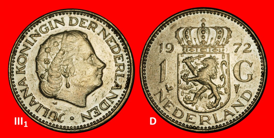 Ⰺ PORTRÄT RECHTS (1954-1980): NIEDERLANDE★1 GULDEN 1972! JULIANA 1948-2004★ENTDECKUNG★OHNE VORBEHALT