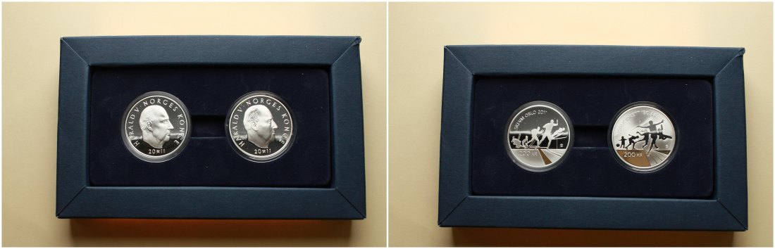  Norwegen: 2 x 200 Kroner 2011, 2 x 1/2 Unze Feinsilber, SEHR SELTEN! Im seltenen Doppeletui   