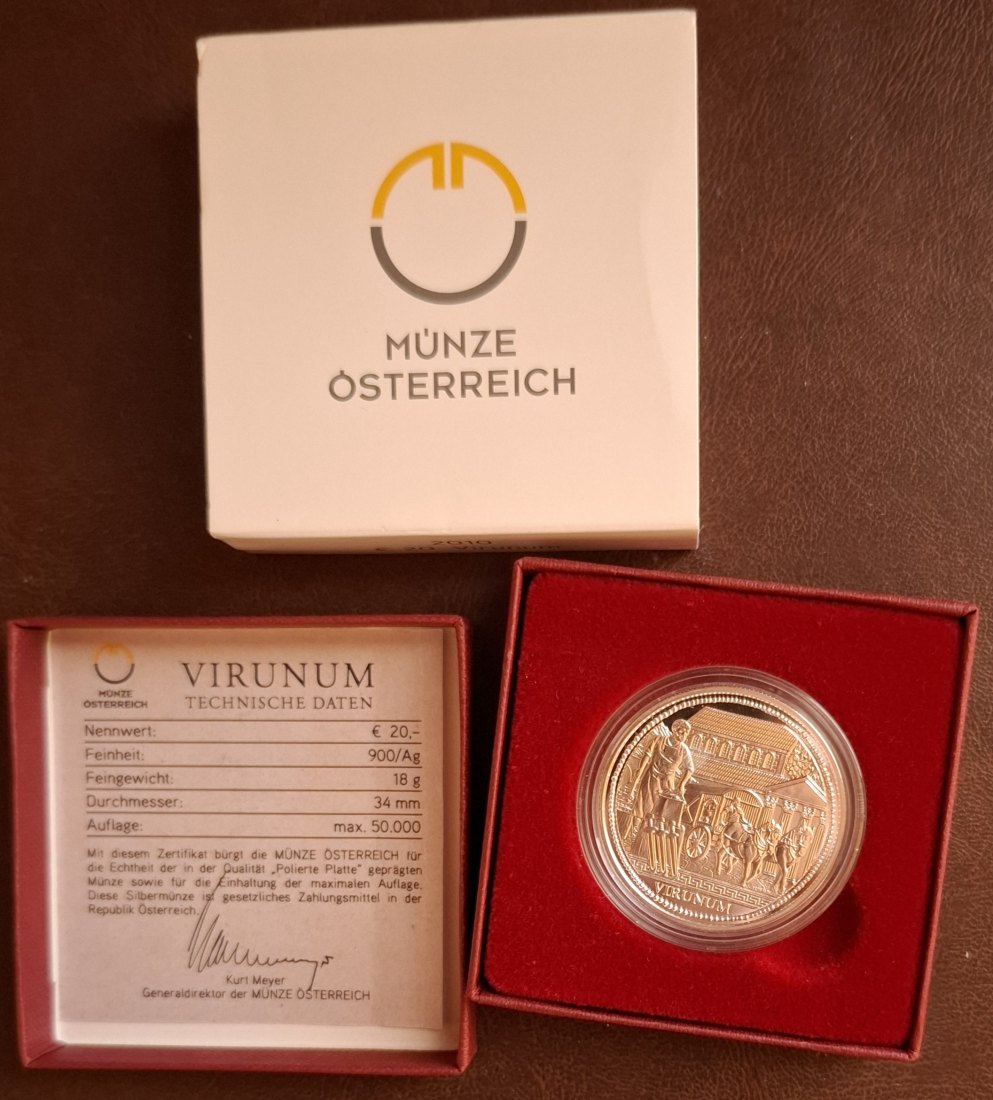  20 SILBER EURO 2010, VIRUNUM, in Original-Set der Österreich Münze, Zertifikat   