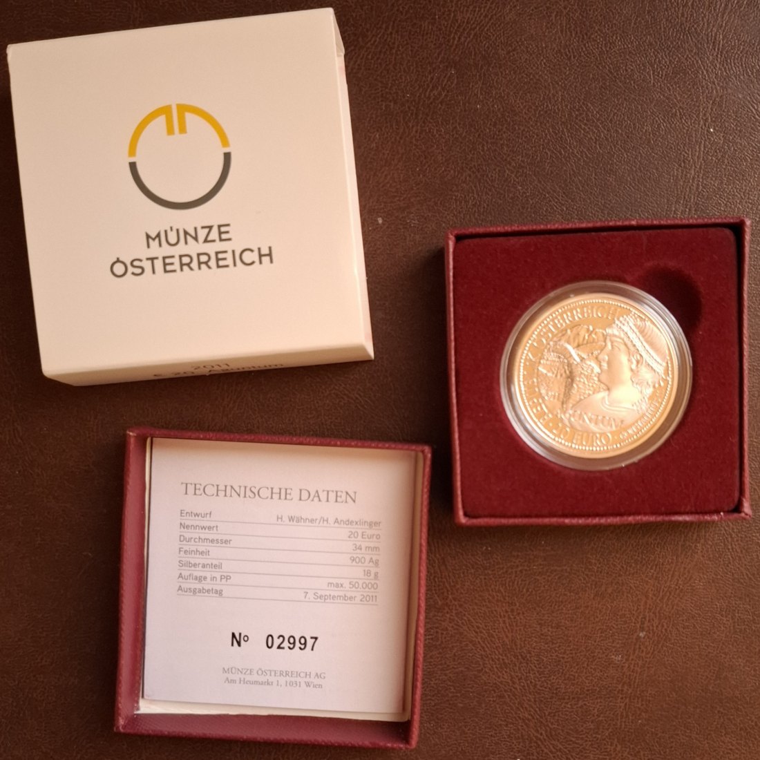  20 SILBER EURO 2011, AGUNTUM, in Original-Set der Österreich Münze, Zertifikat   