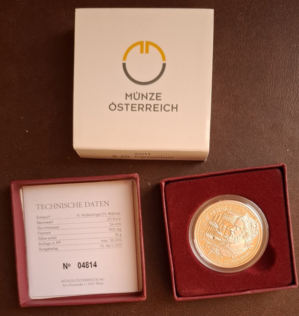  20 SILBER EURO 2011, CARNUNTUM, in Original-Set der Österreich Münze, Zertifikat   