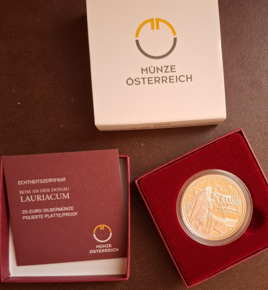  20 SILBER EURO 2012, LAURIACUM in Original-Set der Österreich Münze, Zertifikat   