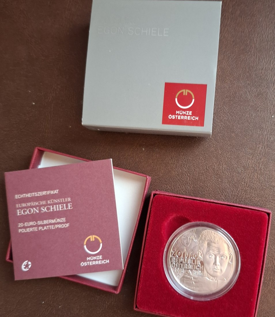 20 SILBER EURO 2012, SCHIELE, in Original-Set der Österreich Münze, Zertifikat   