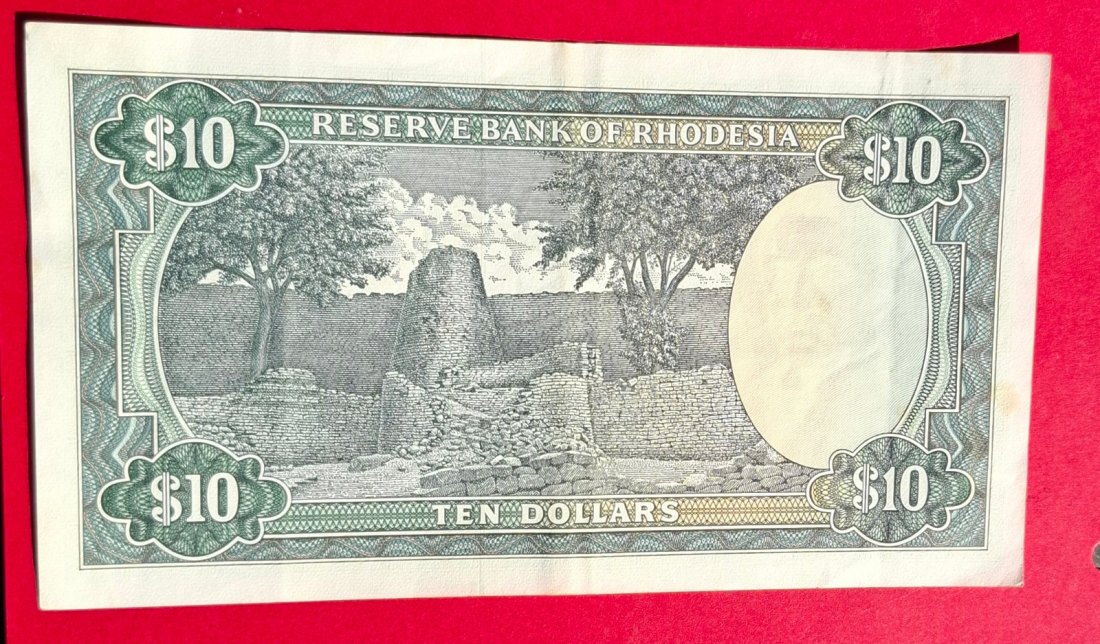  RHODESIA 10 Dollars 1975, prefix J37, Wz. Rhodes, Erhaltung II   