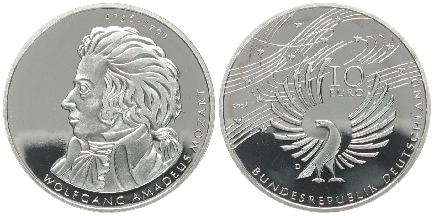 Deutschland: 10 € 2006 D auf Wolfgang Amadeus Mozarts 250. Geburtstag   