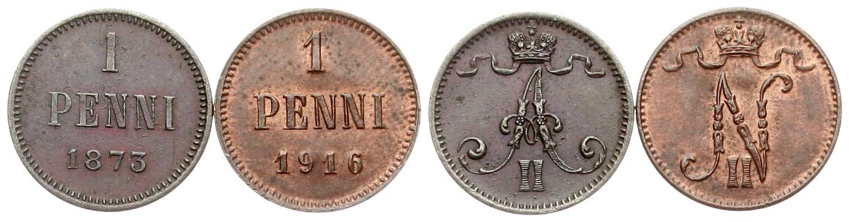  Finnland/Russ. Zarenreich: Lot von 2 x 1 Penni 1873 & 1916, TOP-Erhaltungen!   
