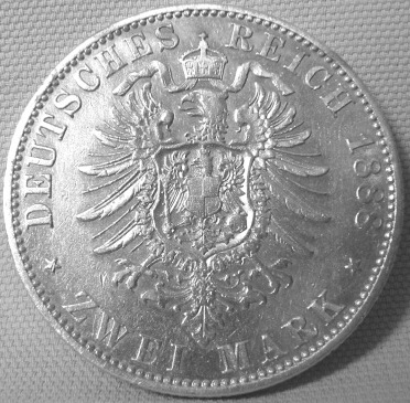  Preussen 2 Mark 1888 A, Wilhelm II, Jäger Nr. 100   